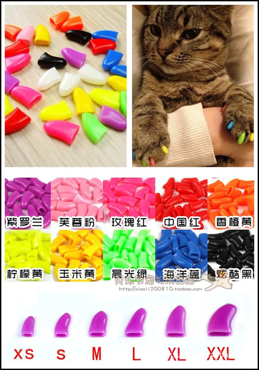 20PCS Soft Cat And Dog Nail Caps Pet Paw Claws Nail Grooming Protector Cover With Free Adhesive Glue+ Applicator XS S M L XL