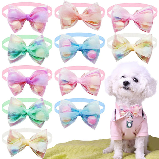 50PCS  Lace Bow Ties for Small Dog Adjustable Dog Collar Cat Collar Cute Pompoms Bowties for Puppy Dog Grooming Accessories